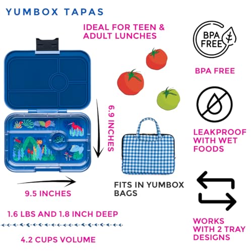 Yumbox Tapas Leakproof Bento Lunch Box: 4.2 Cups Larger 5-Compartment Design in Monte Carlo Blue with Jungle Tray- for Adults and Bigger Kids - Image 2