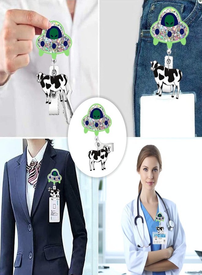 Pmeixcy Cute UFO Cow Badge - Reel Holder Retractable ID Clip for Nurse Nursing Name Tag Card Funny Accessories with Alligator for Medical Assistant,Office,Student,Work,Hospital Durable Design - Image 5