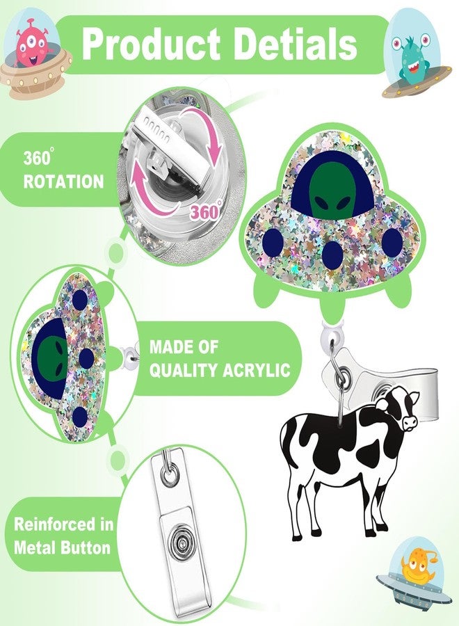 Pmeixcy Cute UFO Cow Badge - Reel Holder Retractable ID Clip for Nurse Nursing Name Tag Card Funny Accessories with Alligator for Medical Assistant,Office,Student,Work,Hospital Durable Design - Image 3