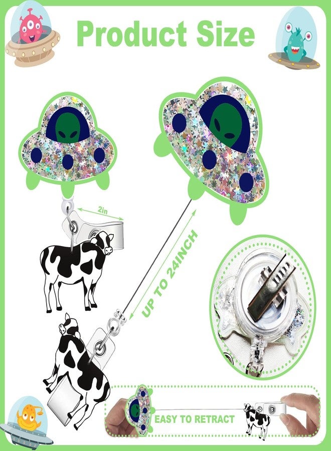 Pmeixcy Cute UFO Cow Badge - Reel Holder Retractable ID Clip for Nurse Nursing Name Tag Card Funny Accessories with Alligator for Medical Assistant,Office,Student,Work,Hospital Durable Design - Image 2