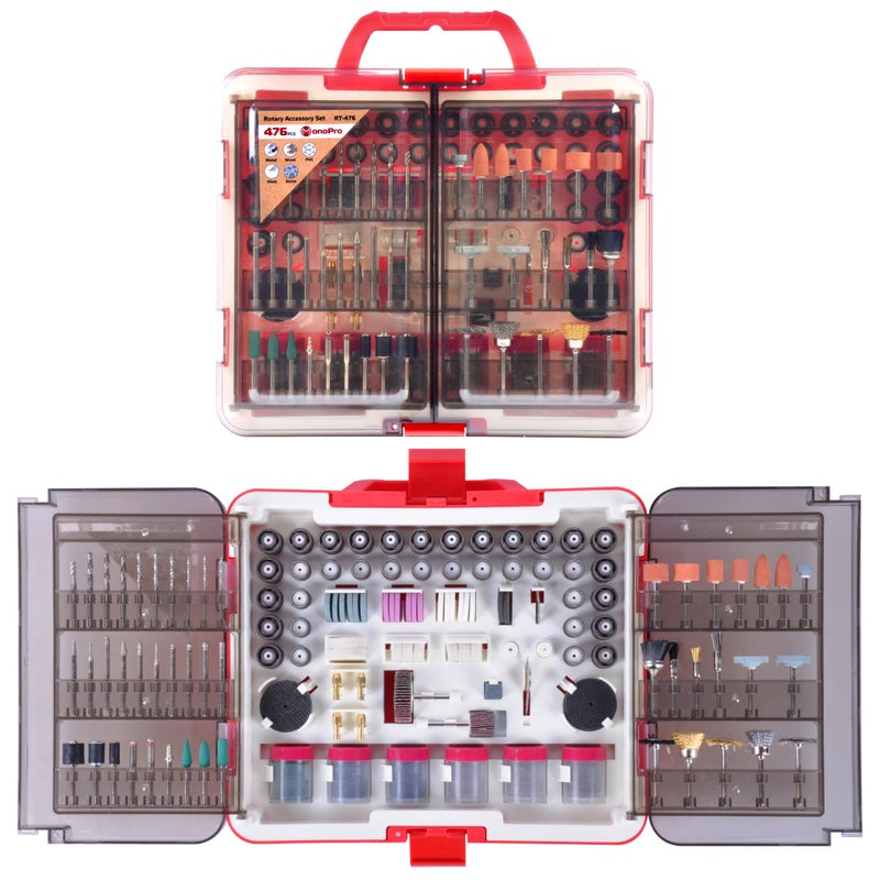 MonoPro 476 PCS Rotary Tool Accessories Kit 18in Shank Rotary Tool Kit Universal Fitment for Easy Polishing Sanding Cutting Drilling Engraving Sharpening Grinding with Portable Storage Case