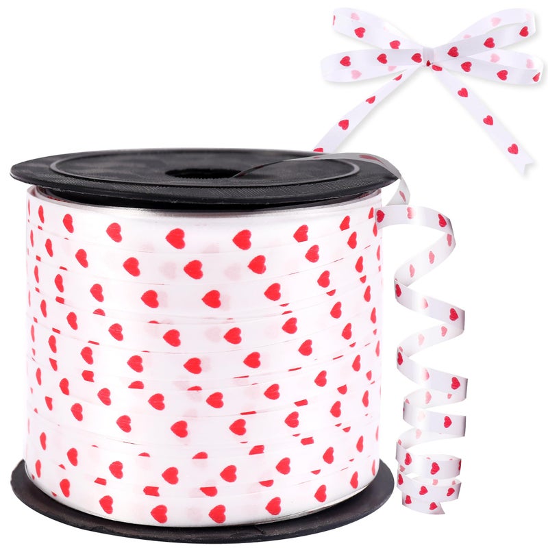 KatchOn, Red Heart Ribbon for Crafts - 100 Yards | Red Heart Curling Ribbon for Valentines Day Decorations | Valentines Ribbon | Bridal Shower Decorations, Happy Anniversary Decorations - Image 1