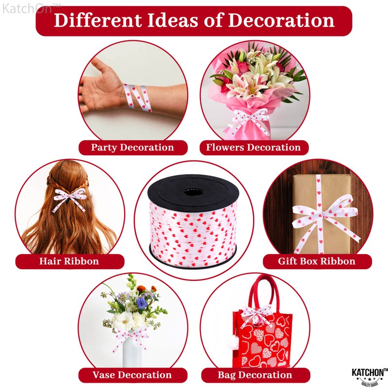 KatchOn, Red Heart Ribbon for Crafts - 100 Yards | Red Heart Curling Ribbon for Valentines Day Decorations | Valentines Ribbon | Bridal Shower Decorations, Happy Anniversary Decorations - Image 3
