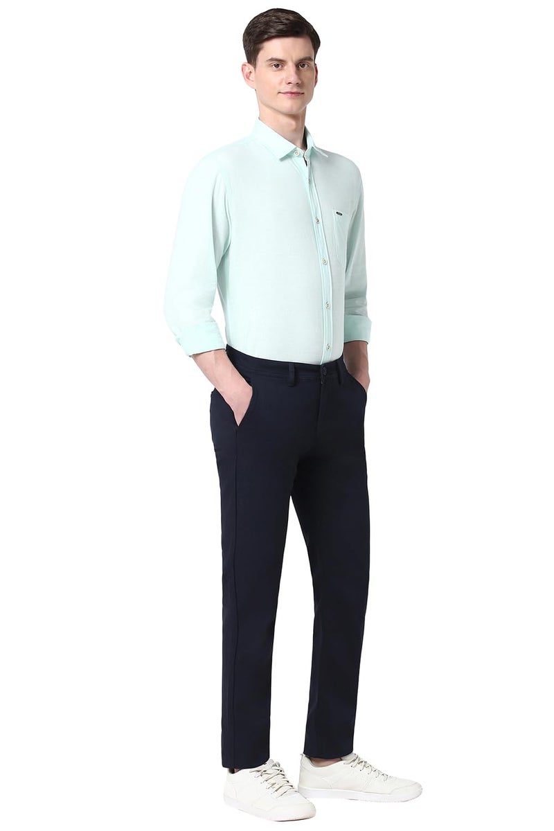 Peter England Men Navy Textured Super Slim Fit Trousers - Image 5