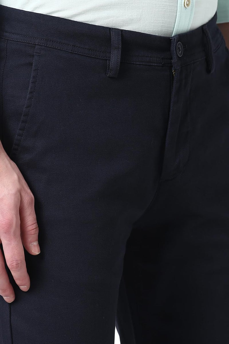 Peter England Men Navy Textured Super Slim Fit Trousers - Image 4
