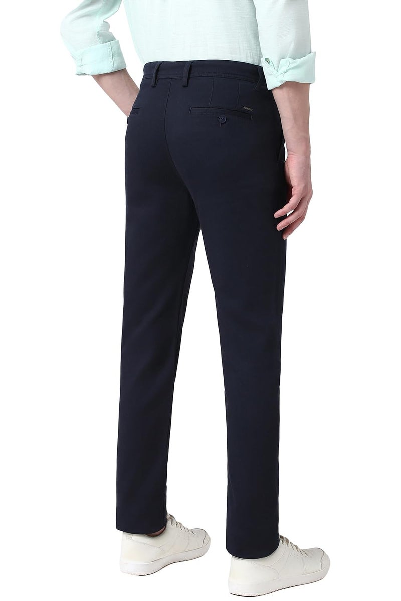 Peter England Men Navy Textured Super Slim Fit Trousers - Image 3