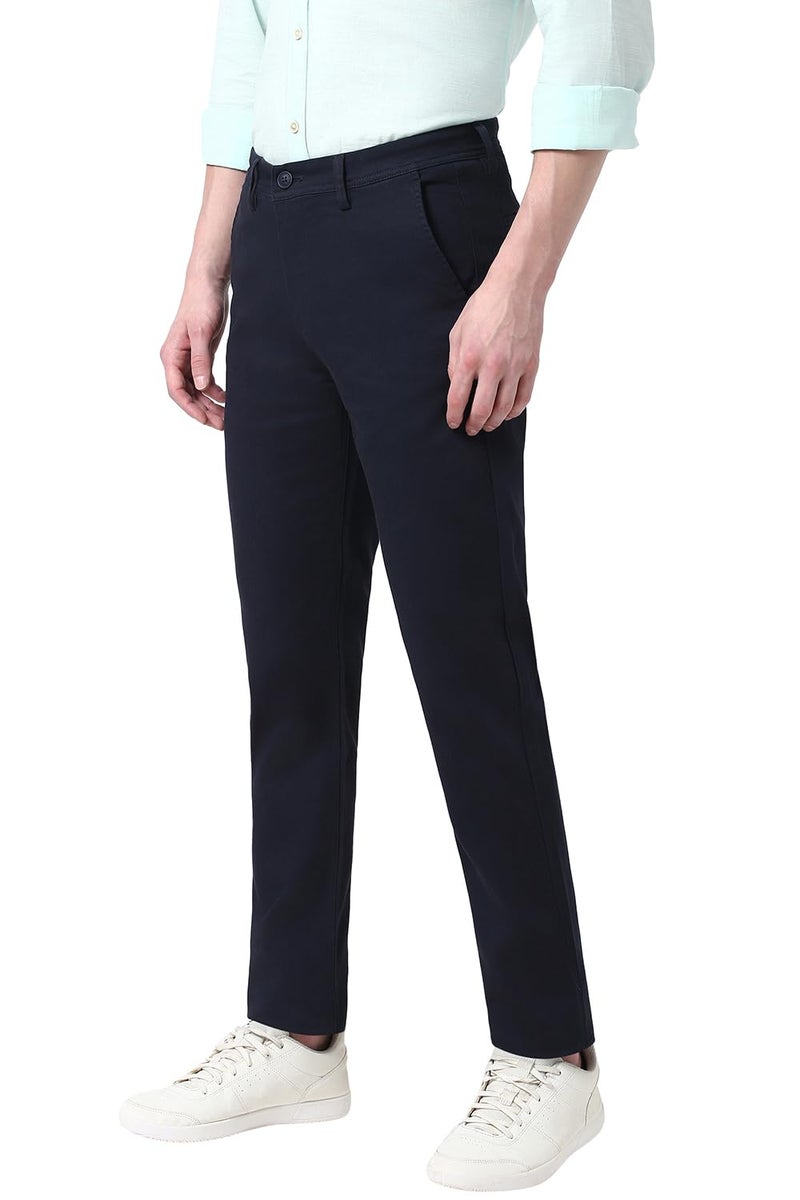 Peter England Men Navy Textured Super Slim Fit Trousers - Image 2