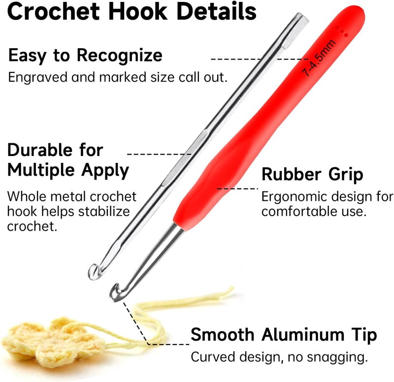 Inscraft 67 Pack Crochet Hooks Set, 13 PCS 2mm(B)-10mm(N) Ergonomic Soft Grip Crochet Handles Yarn Knitting Needles Kit with Case for Arthritic Hand, Crochet Starter Kit for Beginners and Lovers - Image 4