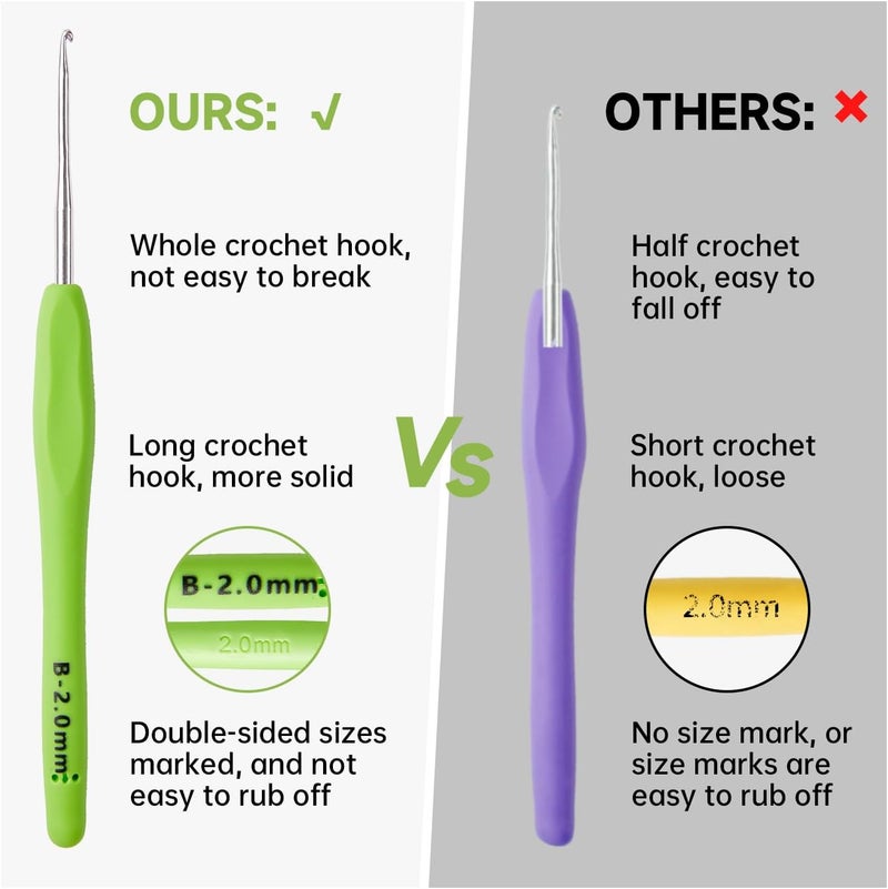 Inscraft 67 Pack Crochet Hooks Set, 13 PCS 2mm(B)-10mm(N) Ergonomic Soft Grip Crochet Handles Yarn Knitting Needles Kit with Case for Arthritic Hand, Crochet Starter Kit for Beginners and Lovers - Image 5