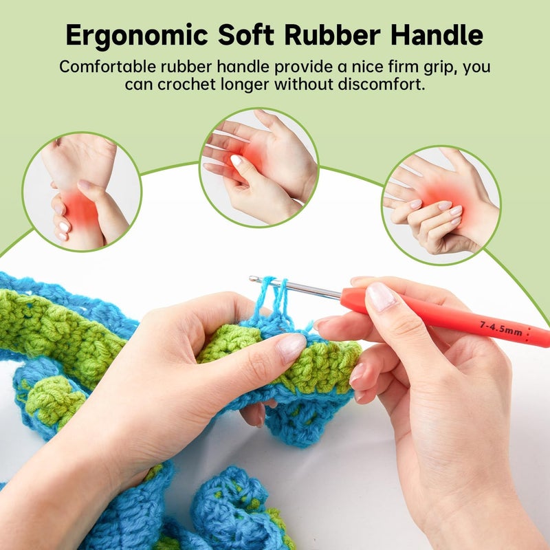 Inscraft 67 Pack Crochet Hooks Set, 13 PCS 2mm(B)-10mm(N) Ergonomic Soft Grip Crochet Handles Yarn Knitting Needles Kit with Case for Arthritic Hand, Crochet Starter Kit for Beginners and Lovers - Image 3