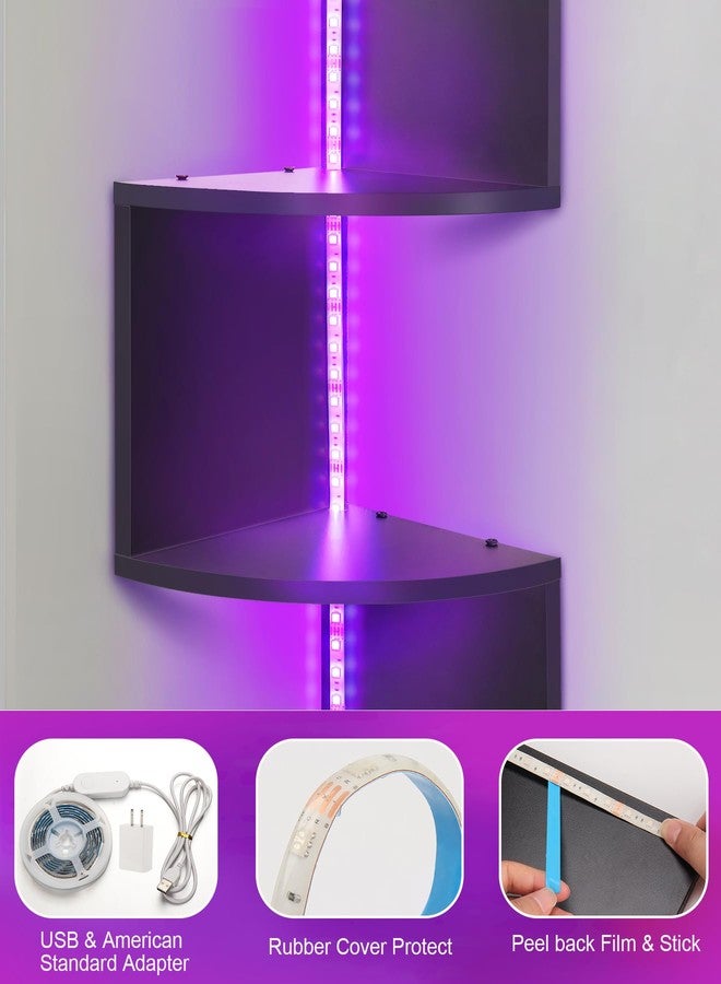 Outink 5 Tiers Corner Shelf with RGB LED Lights, 49.2" Wall Mount Floating Corner Display Shelf for Living Room Bedroom Home Office Decor, APP & Remote Control (Black) - Image 3