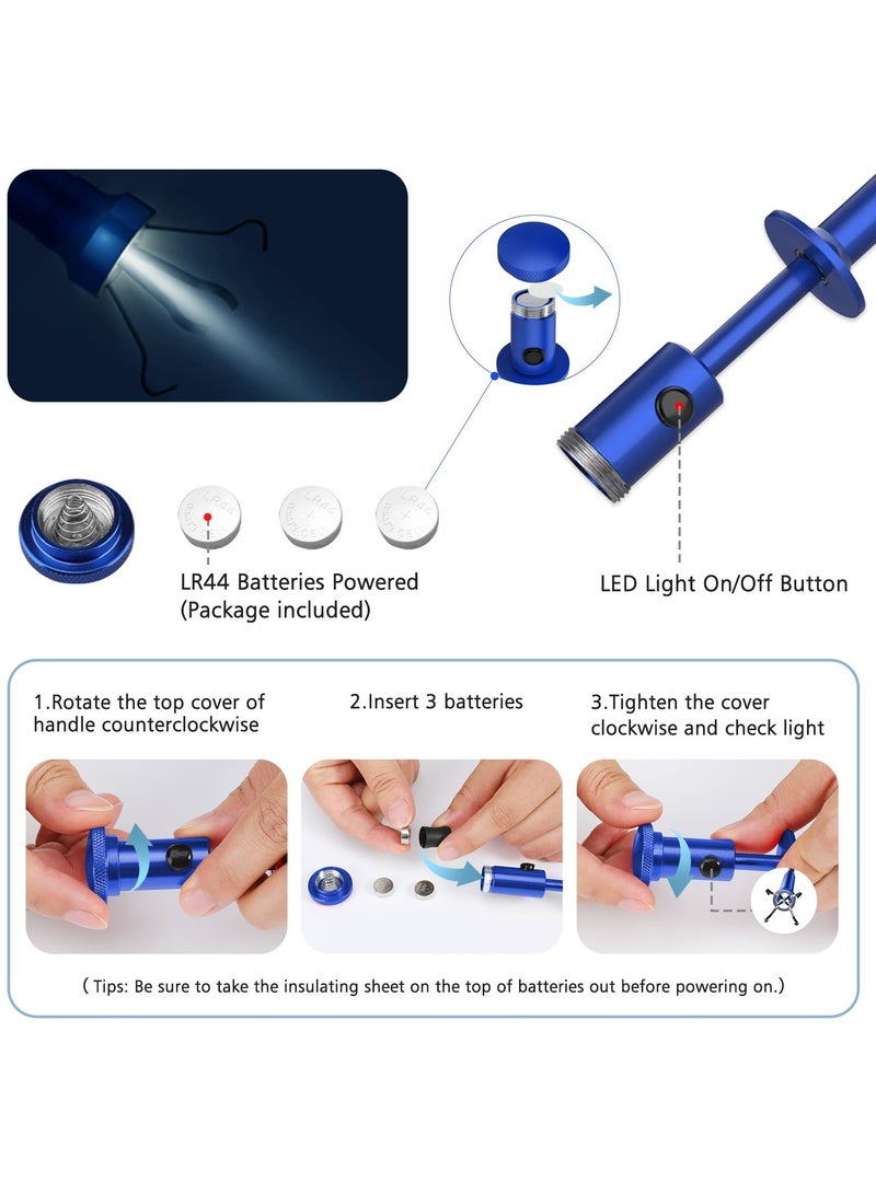 Gripping tool Gripping and stretching tool 360 degree flexible gripping tool Four-claw magnetic pick-up tool with LED light, flexible pick-up tool (BIUE) - Image 3