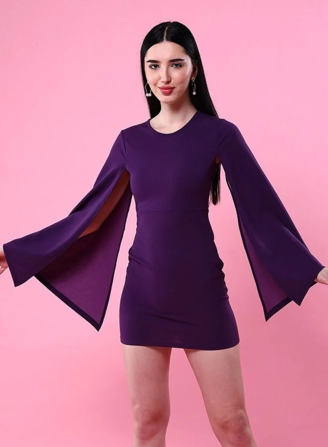 Women Bodycon Solid Round Neck Long Sleeve Bodycon Dress