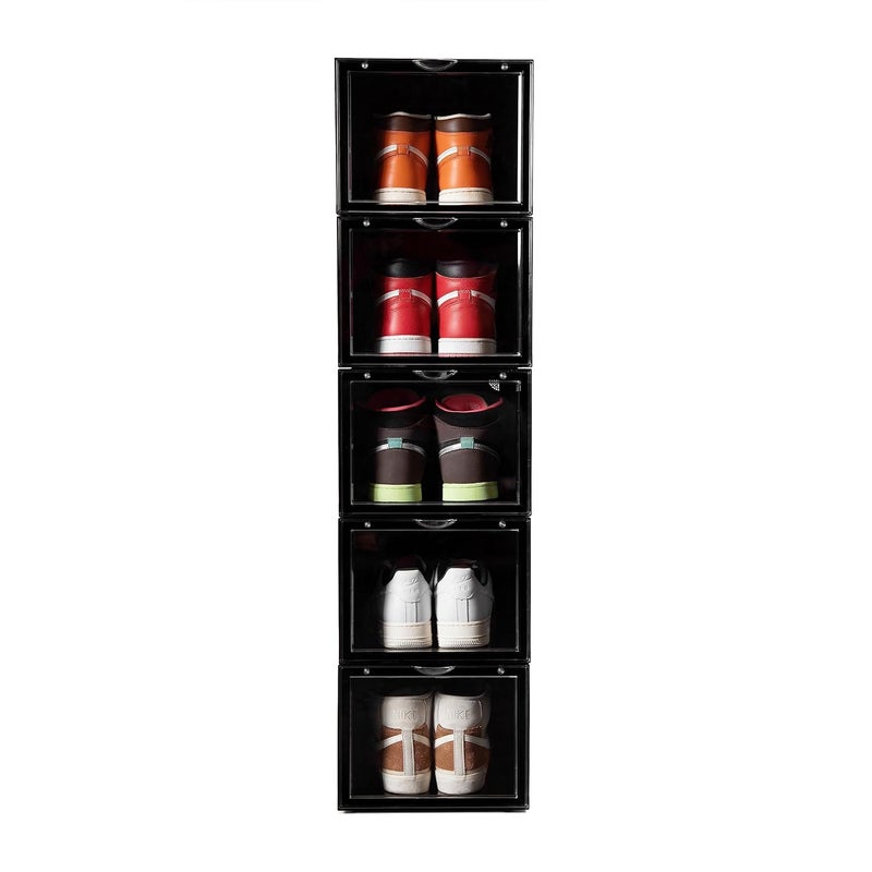 SNEAKARE Plastic Shoe Storage Organizer Set Of 5 Black HeavyDuty Sneaker Box Stackable Storage Box With Magnetic Closure Easy Installation Foldable Storage Box Large Fits Size Uk14 - Image 1
