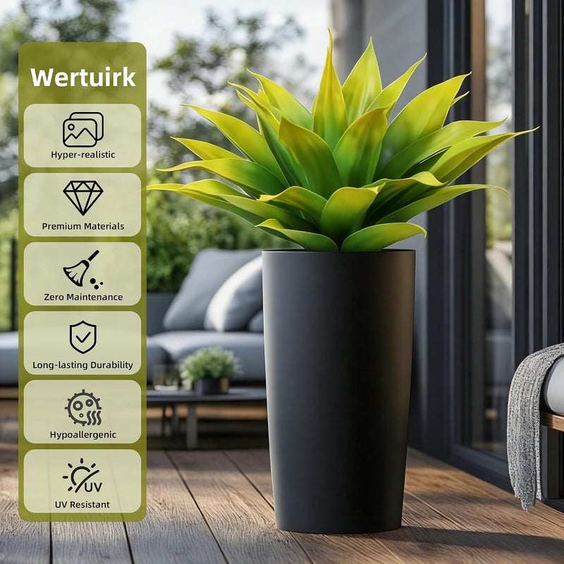 Wertuirk نبات الأغاف الاصطناعي من - نباتات خارجية واقعية مقاومة للأشعة فوق البنفسجية، ديكور داخلي/خارجي منخفض الصيانة للمنزل والحديقة والفناء (أصفر×2، كبير) - Image 3