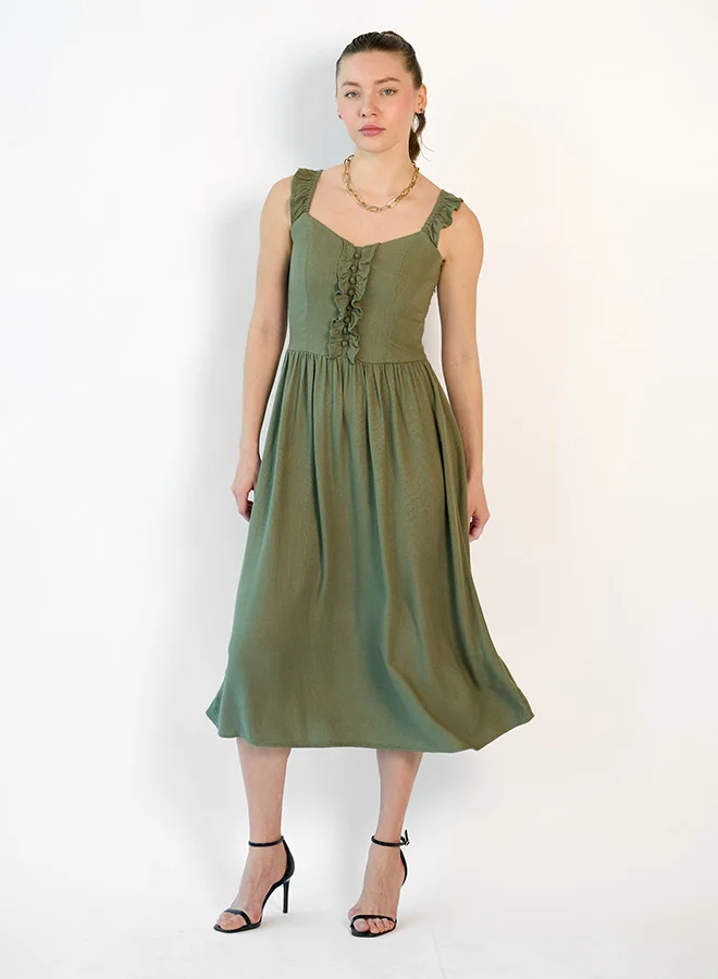 Virgio VIRGIO Linen Midi Ruffle Dress