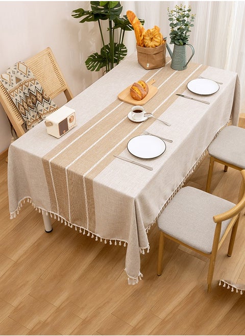 90*140CM Waterproof Tablecloth, Embroidered Burlap Linen Tassel Tablecloth, Heavy Duty Wrinkle Resistant Rectangular Tablecloth,for Home or Outdoor