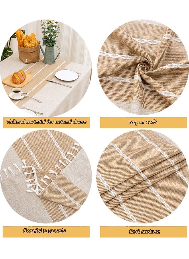 FLYROAD - 90*140CM Waterproof Tablecloth, Embroidered Burlap Linen Tassel Tablecloth, Heavy Duty Wrinkle Resistant Rectangular Tablecloth,for Home or Outdoor - Image 1