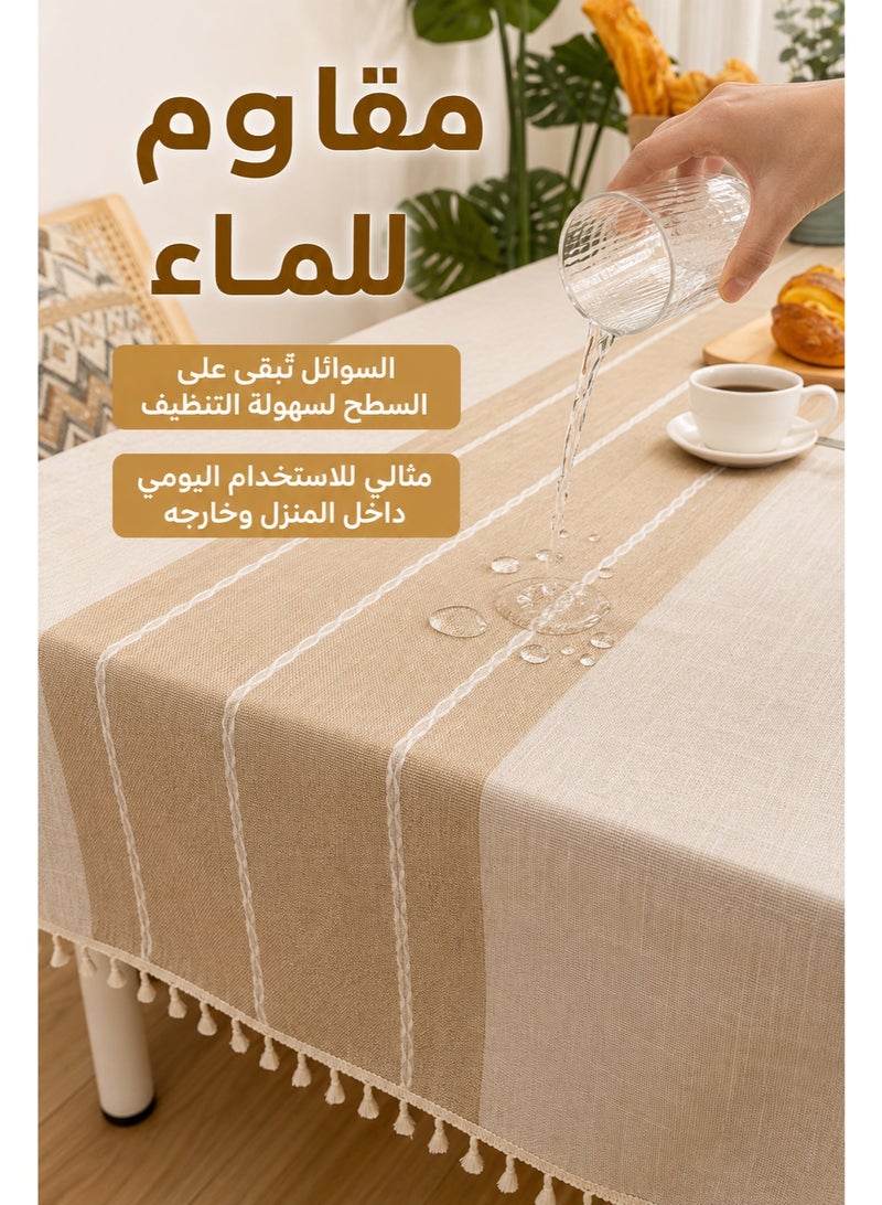 فلاي رود مفرش طاولة مقاوم للماء مقاس 90 × 140 سم، مفرش طاولة مستطيل من الكتان الخيش المطرز، مفرش طاولة مستطيل عالي التحمل مقاوم للتجاعيد، للمنزل أو الخارج - Image 3