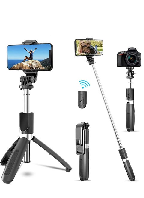 Selfie Stick 3 in 1 Extendable Selfie Stick Tripod with Detachable Bluetooth Wireless Remote Phone Holder for iPhone 12/Xs/iPhone 8/iPhone 11/11pro Galaxy S10/S9 Plus/S8/Note8 LG (L02 Black)