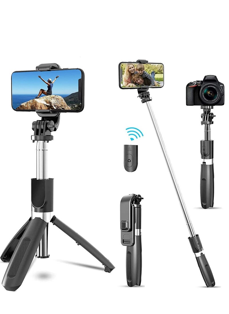 TYCOM - Selfie Stick 3 in 1 Extendable Selfie Stick Tripod with Detachable Bluetooth Wireless Remote Phone Holder for iPhone 12/Xs/iPhone 8/iPhone 11/11pro Galaxy S10/S9 Plus/S8/Note8 LG (L02 Black) - Image 1