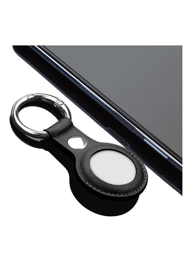 Protective Leather Case Cover For Apple AirTag With Key Ring Black - Image 3