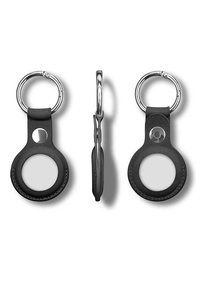 Protective Leather Case Cover For Apple AirTag With Key Ring Black - Image 2