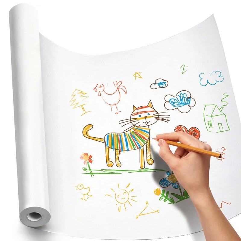PH PERKHOMY PerkHomy Craft Paper Roll 15" x 450" Kraft Paper White Easel Paper Roll for Kids Moving Gift Wrapping Art Bulletin Board Paper Floor Covering Bouquet Flower Packing Painting Drawing Poster Chart Paper - Image 1