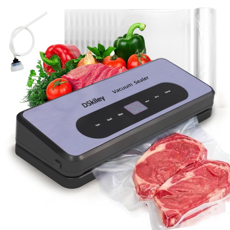 DSkiley Vacuum Sealer Machine for Food Preservation, 80kPa Powerful Suction, Builtâ€‘in Cutter & Starter Kit, Dry & Moist Modes, Digital Countdown, Compact Design, Keep Food Fresh 6X Longer - Image 1