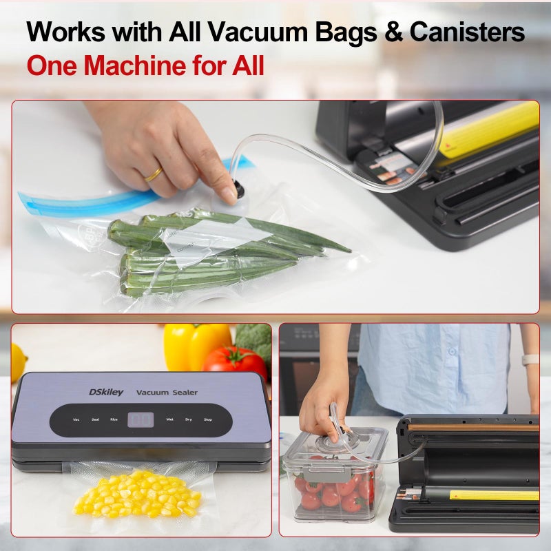 DSkiley Vacuum Sealer Machine for Food Preservation, 80kPa Powerful Suction, Builtâ€‘in Cutter & Starter Kit, Dry & Moist Modes, Digital Countdown, Compact Design, Keep Food Fresh 6X Longer - Image 5