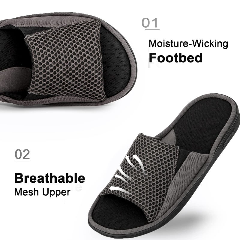 LongBay Men's Comfy Memory Foam Slide Slippers Breathable Mesh Cloth House Shoes (Large / 11-12 D(M) US, Gray) - Image 5