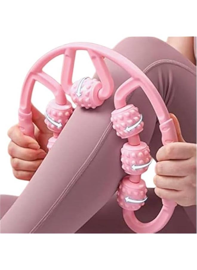 KHAJUL Muscle Roller Weight Loss for Calf, Leg, Arm, Tennis Elbow and Golfer Elbow, Foam Roller Deep Massage Tool for Relieve Muscle Soreness, Stiffness and Tight Muscles 7 Wheel (Pink)  - Image 1