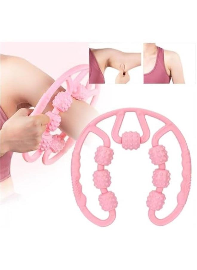 KHAJUL Muscle Roller Weight Loss for Calf, Leg, Arm, Tennis Elbow and Golfer Elbow, Foam Roller Deep Massage Tool for Relieve Muscle Soreness, Stiffness and Tight Muscles 7 Wheel (Pink)  - Image 2