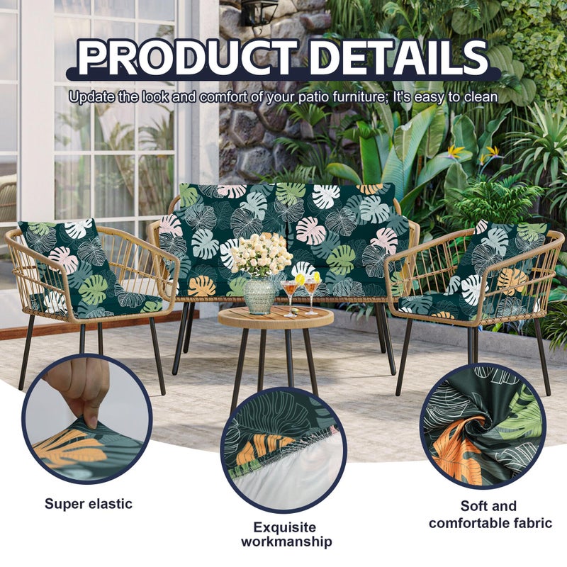 MRGSDL 8Pcs Patio Cushion Covers,Outdoor Cushions Covers,Stretch Cushion Covers Replacement, Washable and Reusable Furniture Protectors(Green Charm) - Image 3