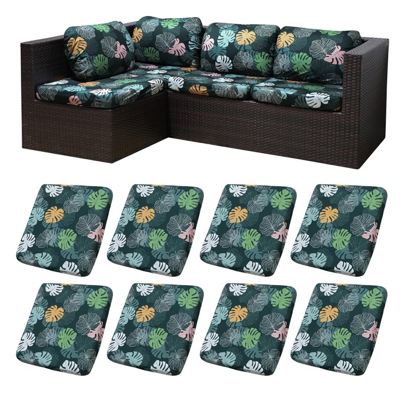 MRGSDL 8Pcs Patio Cushion Covers,Outdoor Cushions Covers,Stretch Cushion Covers Replacement, Washable and Reusable Furniture Protectors(Green Charm) - Image 1