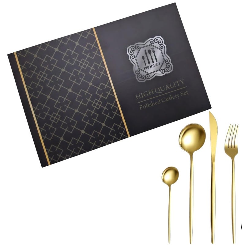 24-Piece Premium Cutlery Set, Gold Stainless Steel, Elegant Gift Box