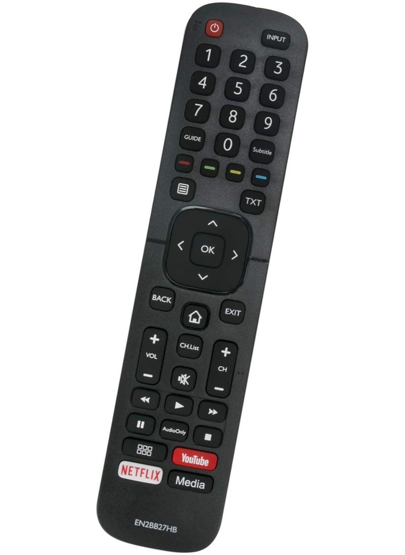 TIGER EN2BB27H B Remote Control Replacement for Hisense TV | Compatible with Models H32A5600, H39AE5500, H32A5600UK, H43A5600, H65A6100, H43AE6030, H50A6100, H55A6100, H43A6100, H43AE5500, H39A5600UK | Media, YouTube, Netflix Buttons Included - Image 1