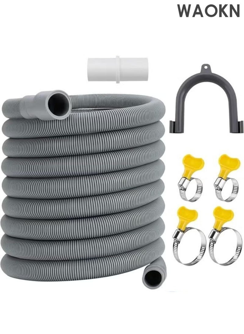 WAOKN Dishwasher Washing Machine Drain Hose Extension 2Metre Flexible ,Premium Quality Extra Long Universal Washing Machine Dishwasher Inlet Fill Hose,Corrugated Washer Drain Hose with 1 Adapter 1 U-Bend Holder and 4 Hose Clamps. - Image 1