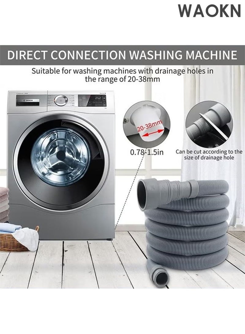 WAOKN Dishwasher Washing Machine Drain Hose Extension 2Metre Flexible ,Premium Quality Extra Long Universal Washing Machine Dishwasher Inlet Fill Hose,Corrugated Washer Drain Hose with 1 Adapter 1 U-Bend Holder and 4 Hose Clamps. - Image 4