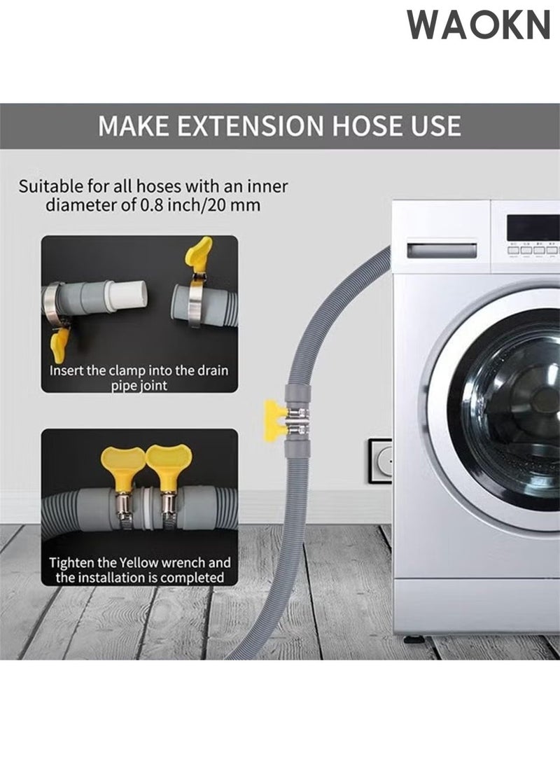 WAOKN Dishwasher Washing Machine Drain Hose Extension 2Metre Flexible ,Premium Quality Extra Long Universal Washing Machine Dishwasher Inlet Fill Hose,Corrugated Washer Drain Hose with 1 Adapter 1 U-Bend Holder and 4 Hose Clamps. - Image 3