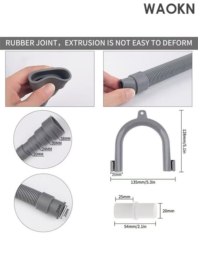 WAOKN Dishwasher Washing Machine Drain Hose Extension 2Metre Flexible ,Premium Quality Extra Long Universal Washing Machine Dishwasher Inlet Fill Hose,Corrugated Washer Drain Hose with 1 Adapter 1 U-Bend Holder and 4 Hose Clamps. - Image 2