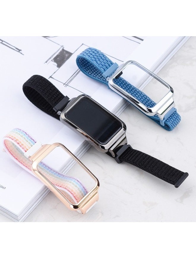 ماركة غير محددة - مناسب لسوار Mi الأحمر 2 لسوار XiaomiRedmi Band2 إطار حماية معدني + سوار معصم منسوج من النايلون-اللون: رمان-المواصفات: سوار Mi أحمر 2 [إطار معدني + حزام نايلون] - Image 1