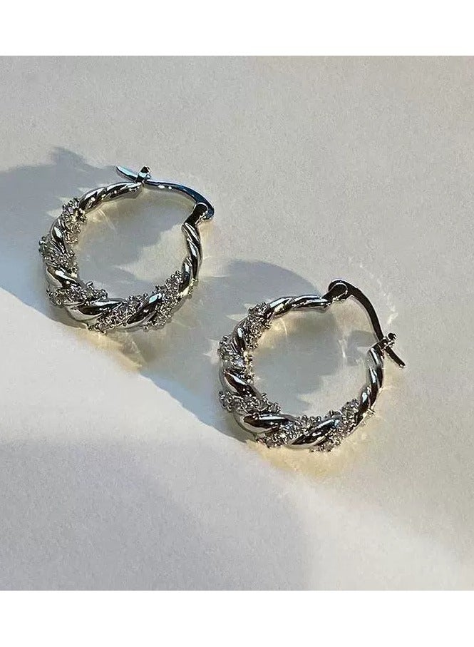 Goolsky Luxury Twisted Zircon Ear Cuff Earrings – Unique Spiral Design, Sparkling Crystal Studs, High-End Minimalist Jewelry for Women - Image 2