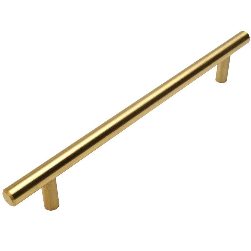 10 Pack - Cosmas 305-224BB Brushed Brass Cabinet Hardware Euro Style Bar Handle Pull - 8-7/8" Inch (224mm) Hole Centers, 11-3/16" Overall Length
