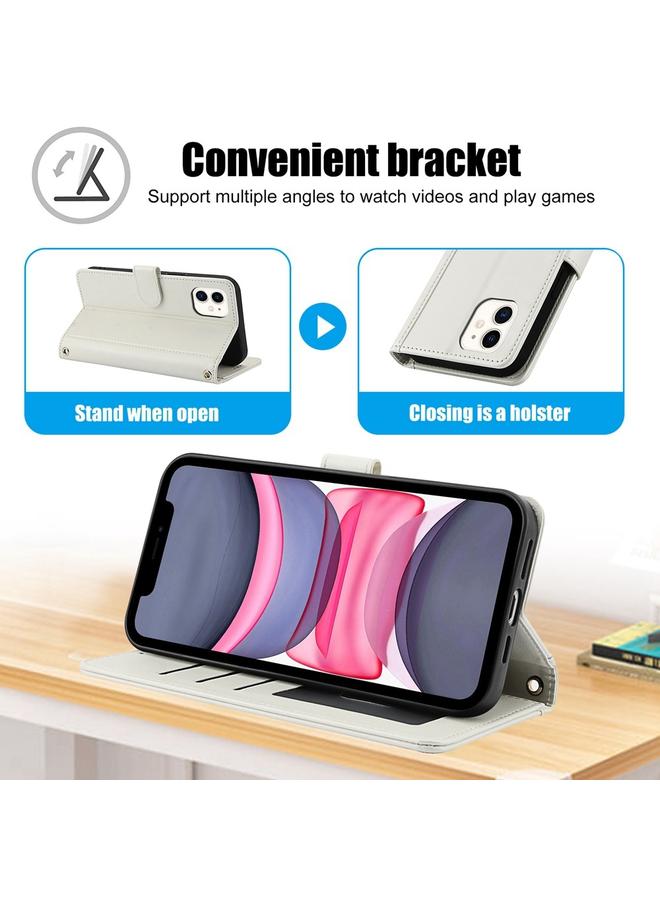 Zaboon Case For iPhone 11 Skin Feel Pure Color Card Slots Leather Phone Case with Dual Lanyard - Image 3