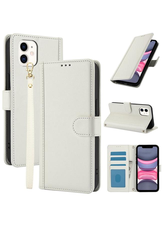 Zaboon Case For iPhone 11 Skin Feel Pure Color Card Slots Leather Phone Case with Dual Lanyard - Image 1