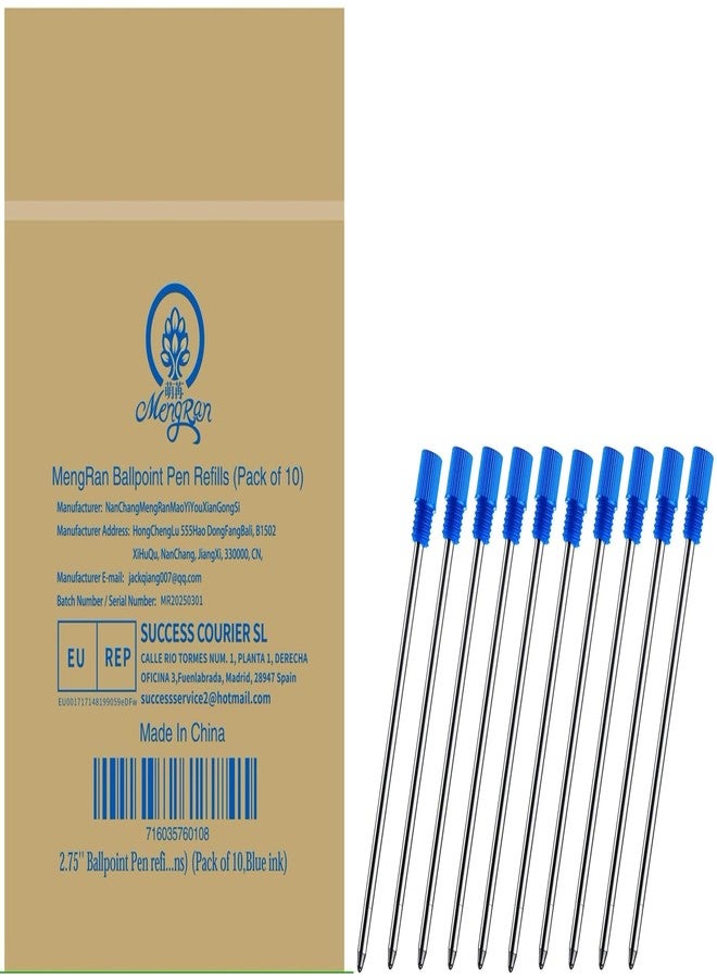 MengRan Mini D1 Ballpoint Ink Pen Refills for Twist Pens, Compatible with Swarovski Pen Refills (Blue Ink,Pack of 10) - Image 1