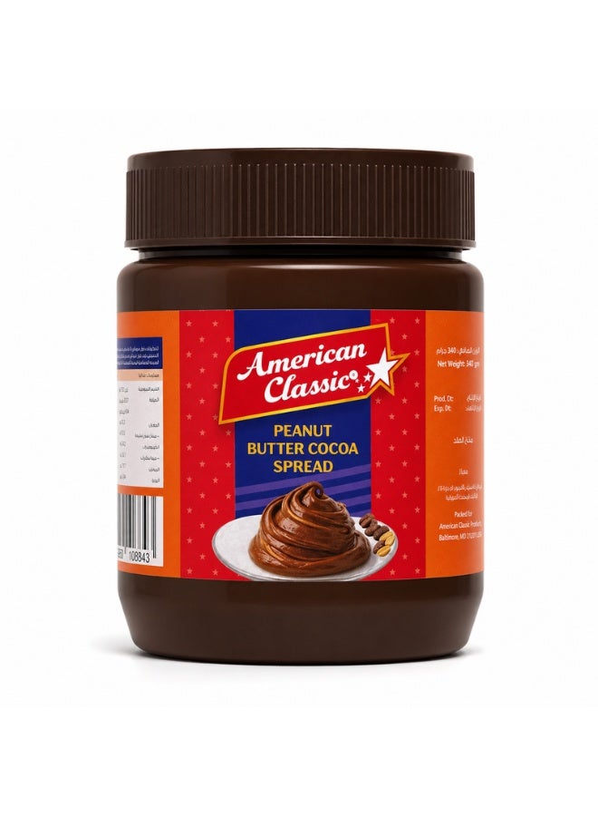 American Classic Peanut Butter Cocoa Spread 340g, Creamy Chocolate Peanut Butter for Toast, Sandwiches, Pancakes, Waffles, Smoothies, Snacks & Desserts - Image 1