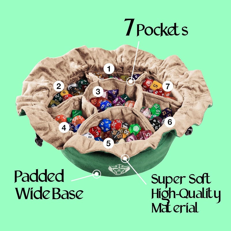 CARDKINGPRO Immense Dice Bags with Pockets - Green - Capacity 150+ Dice - Great Organizer for Dice Hoarders, Perfect for Dungeons and Dragons [Patented Design] - Image 3