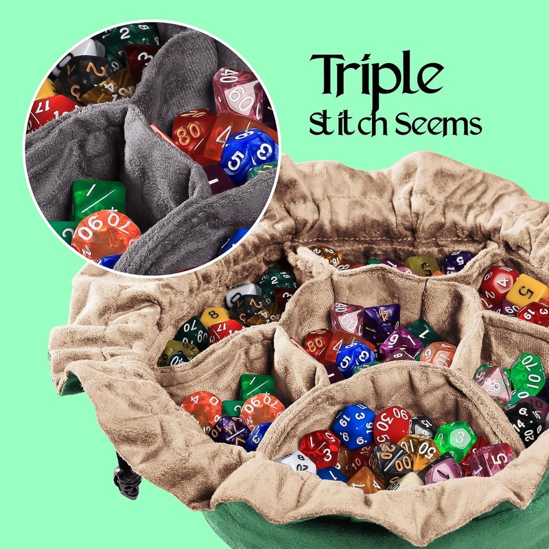 CARDKINGPRO Immense Dice Bags with Pockets - Green - Capacity 150+ Dice - Great Organizer for Dice Hoarders, Perfect for Dungeons and Dragons [Patented Design] - Image 5